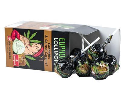 Caja pequeña de piruletas cannabis-caramelo con chicle